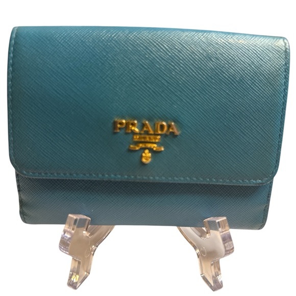 Prada Handbags - PRADA EUC Turquoise Wallet with Gold Accents